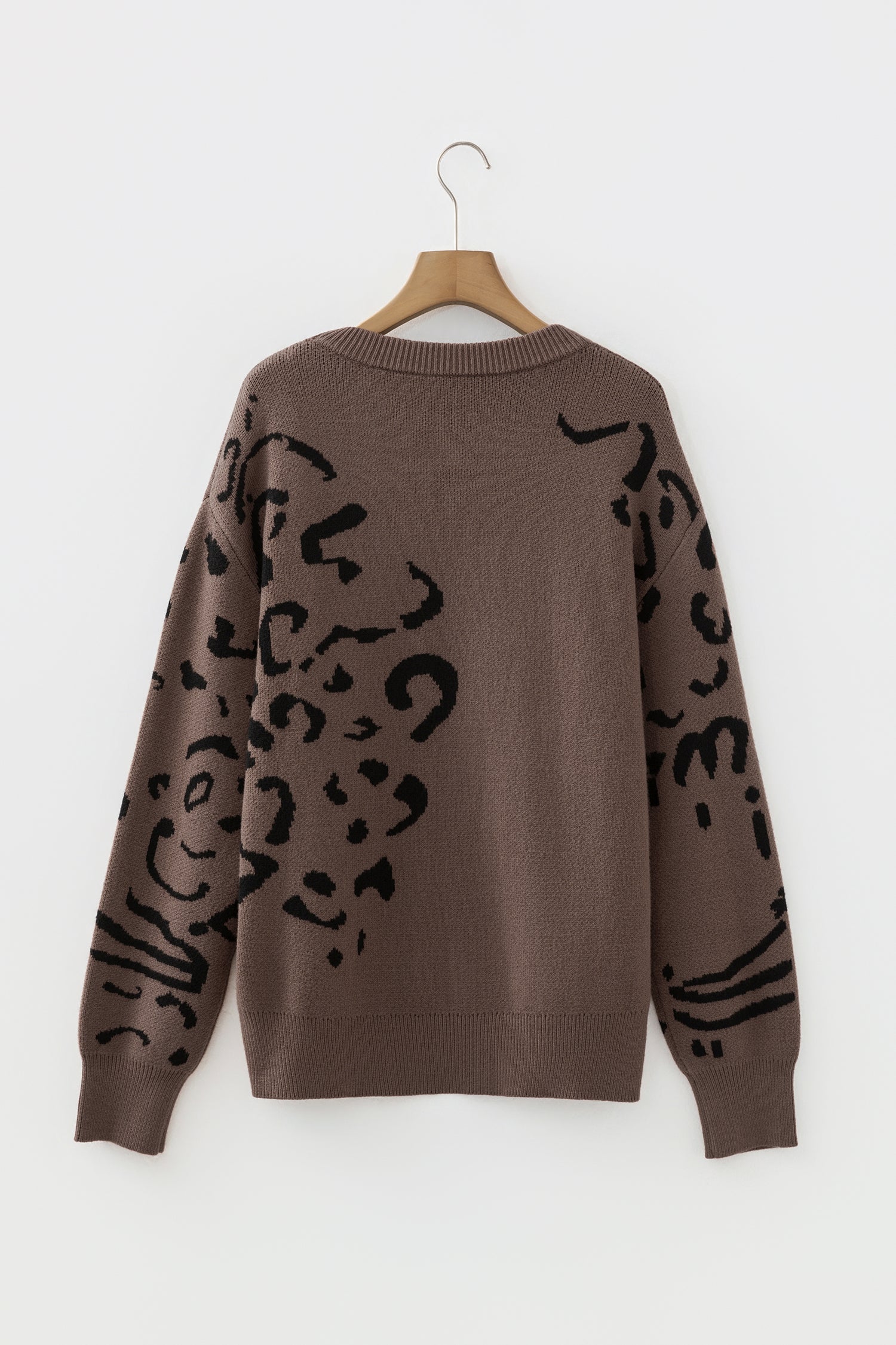 Camel Asymmetric Leopard Print Detail Drop Shoulder Sweater-TOPS / DRESSES-[Adult]-[Female]-2022 Online Blue Zone Planet