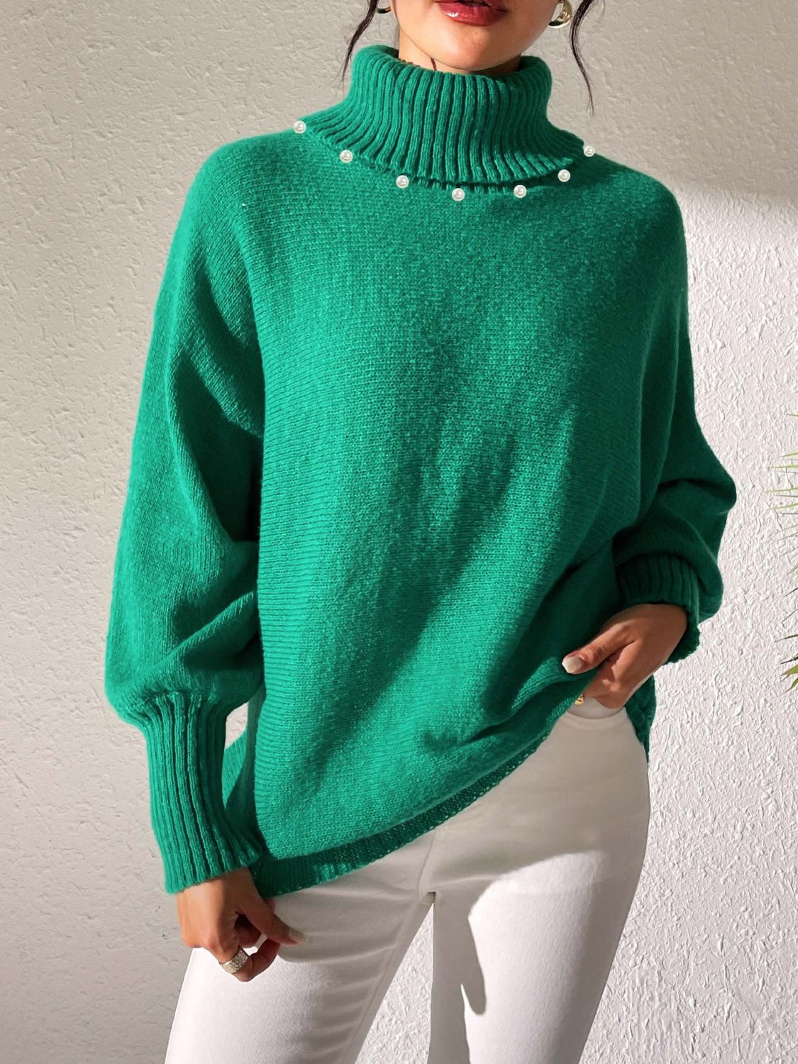 Turtleneck Long Sleeve Sweater-TOPS / DRESSES-[Adult]-[Female]-Green-S-2022 Online Blue Zone Planet