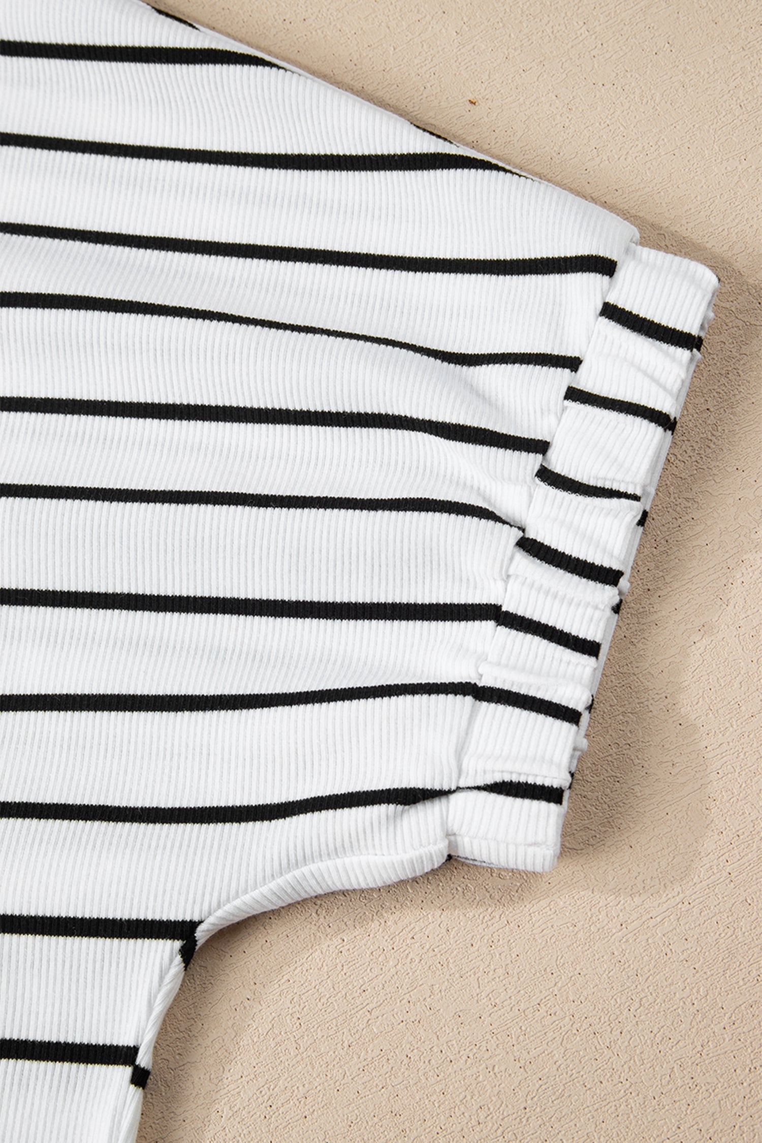 White Stripe Stand Collar V Neck Elastic Cuffs Half Sleeve Dolman Top-Tops/Blouses & Shirts-[Adult]-[Female]-2022 Online Blue Zone Planet