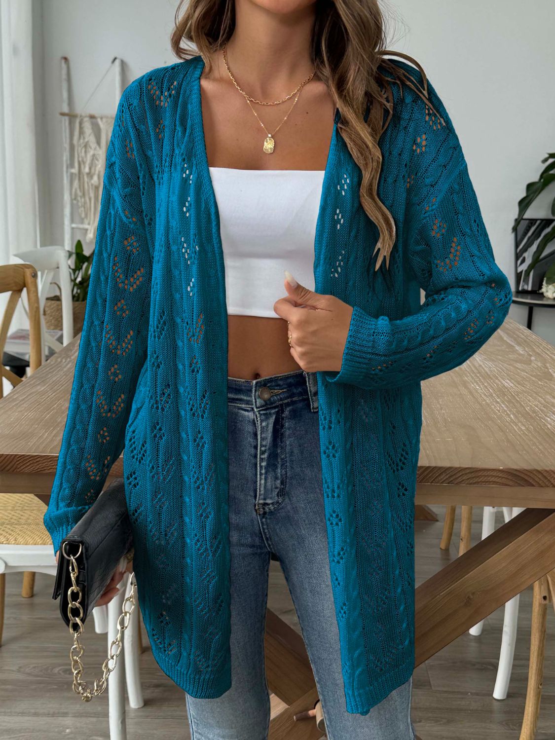 Blue Zone Planet | Openwork Open Front Long Sleeve Cardigan-TOPS / DRESSES-[Adult]-[Female]-2022 Online Blue Zone Planet