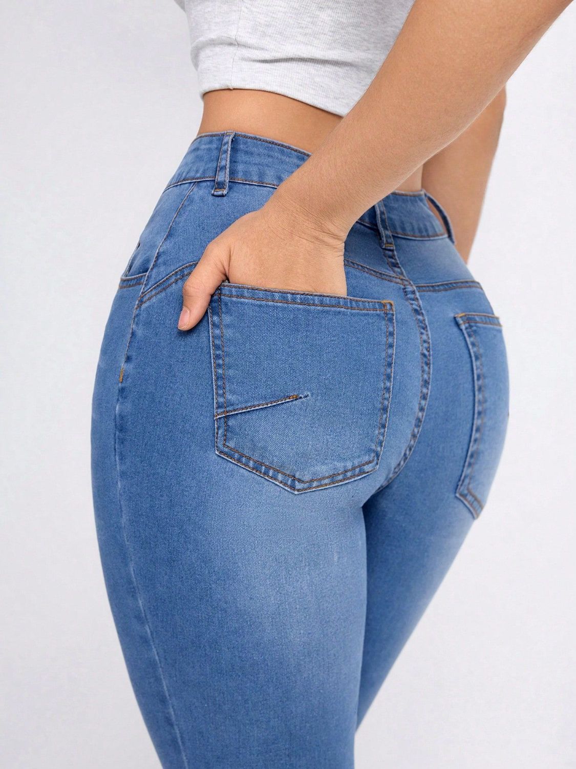 High Rise Skinny Jeans with Pockets-[Adult]-[Female]-2022 Online Blue Zone Planet