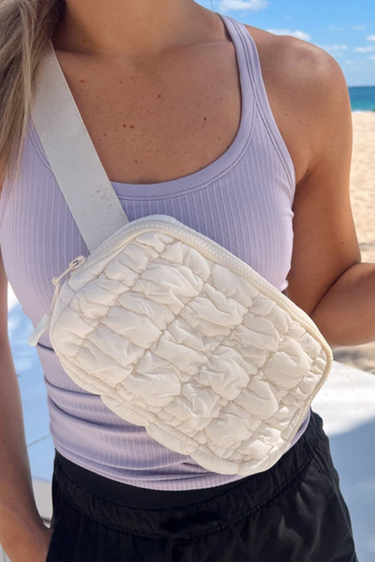White Quilted Puffer Belt Zipper Crossbody Bags-Crossbody Bags-[Adult]-[Female]-White-ONE SIZE-2022 Online Blue Zone Planet