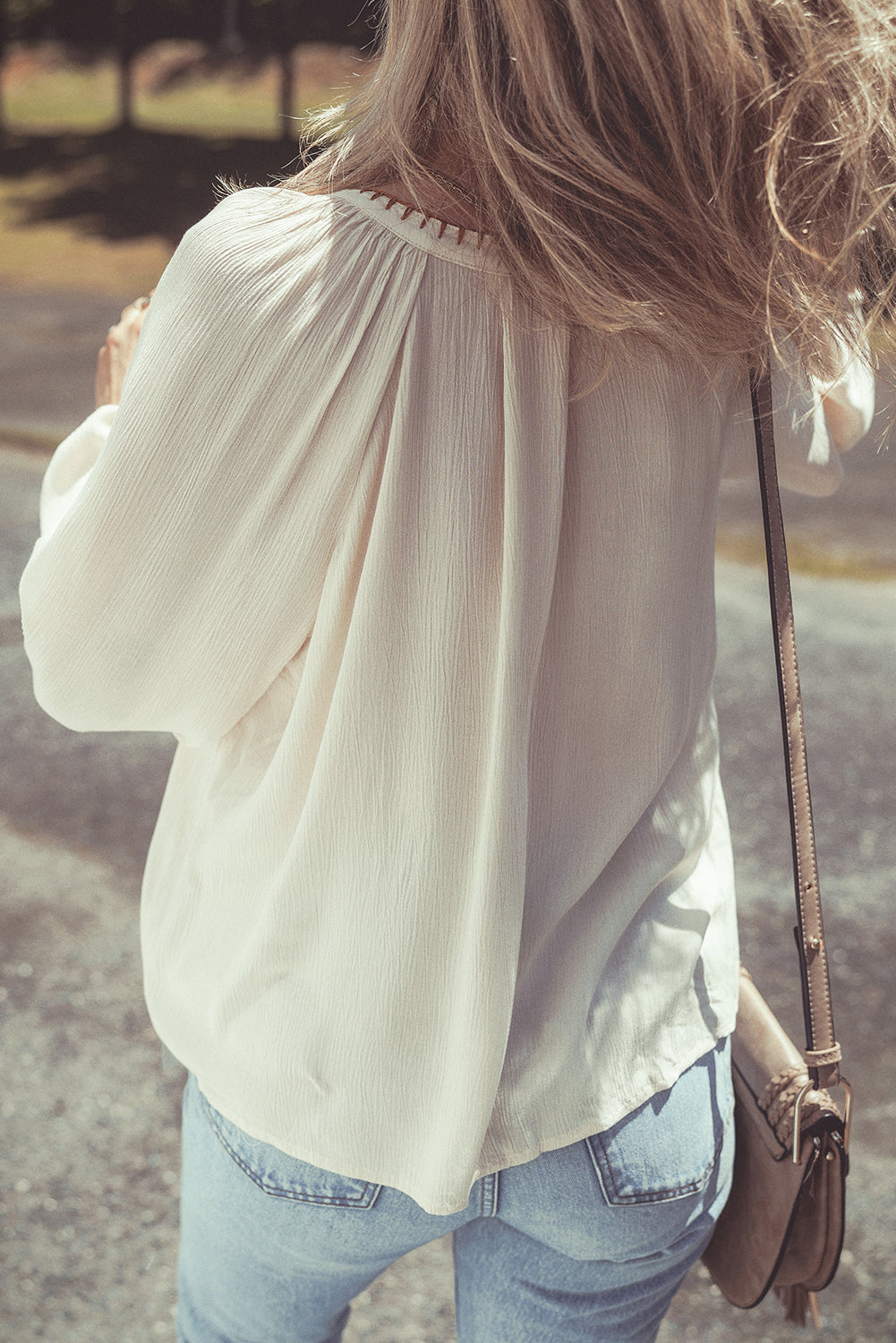 Blue Zone Planet | Beige Floral Embroidered Textured Puff Sleeve Loose Shirt-Tops/Blouses & Shirts-[Adult]-[Female]-2022 Online Blue Zone Planet