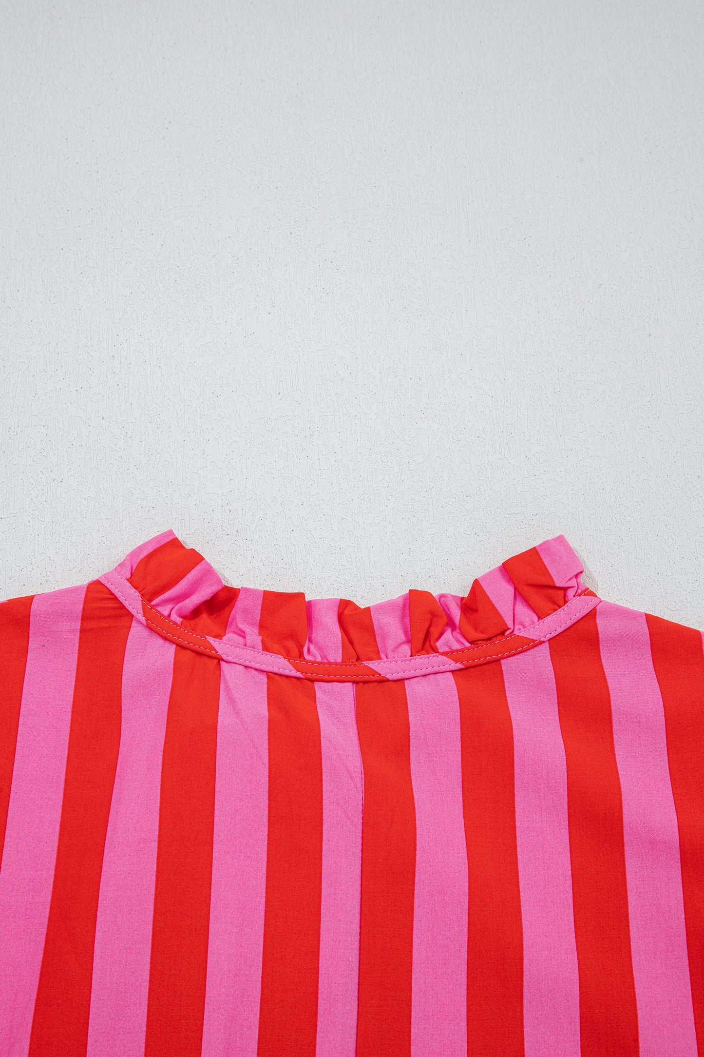 Red Stripe Half Button Puff Sleeve Loose Mini Dress-TOPS / DRESSES-[Adult]-[Female]-2022 Online Blue Zone Planet