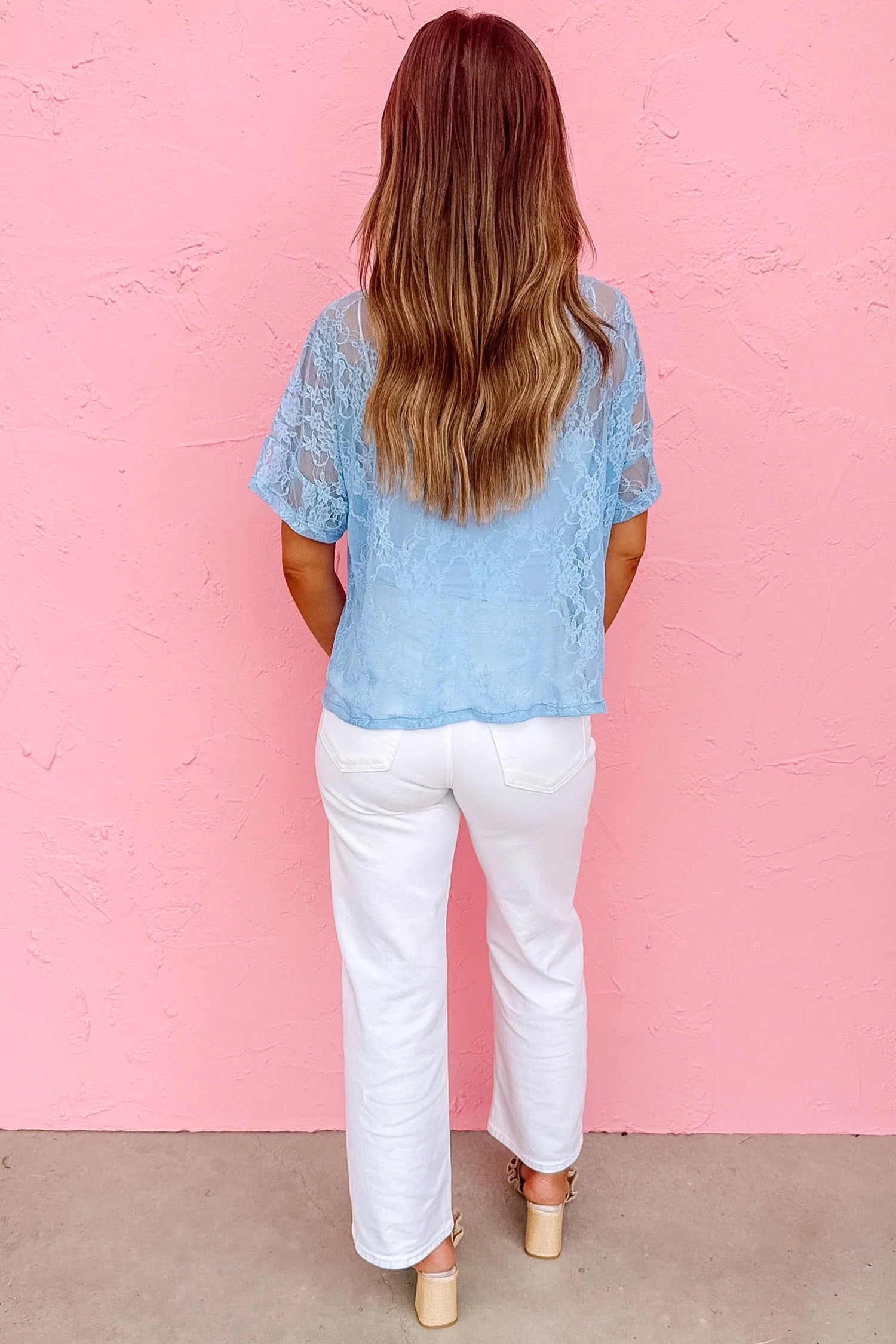 Beau Blue Sheer Floral Lace Boxy Tee-Tops/Tops & Tees-[Adult]-[Female]-2022 Online Blue Zone Planet
