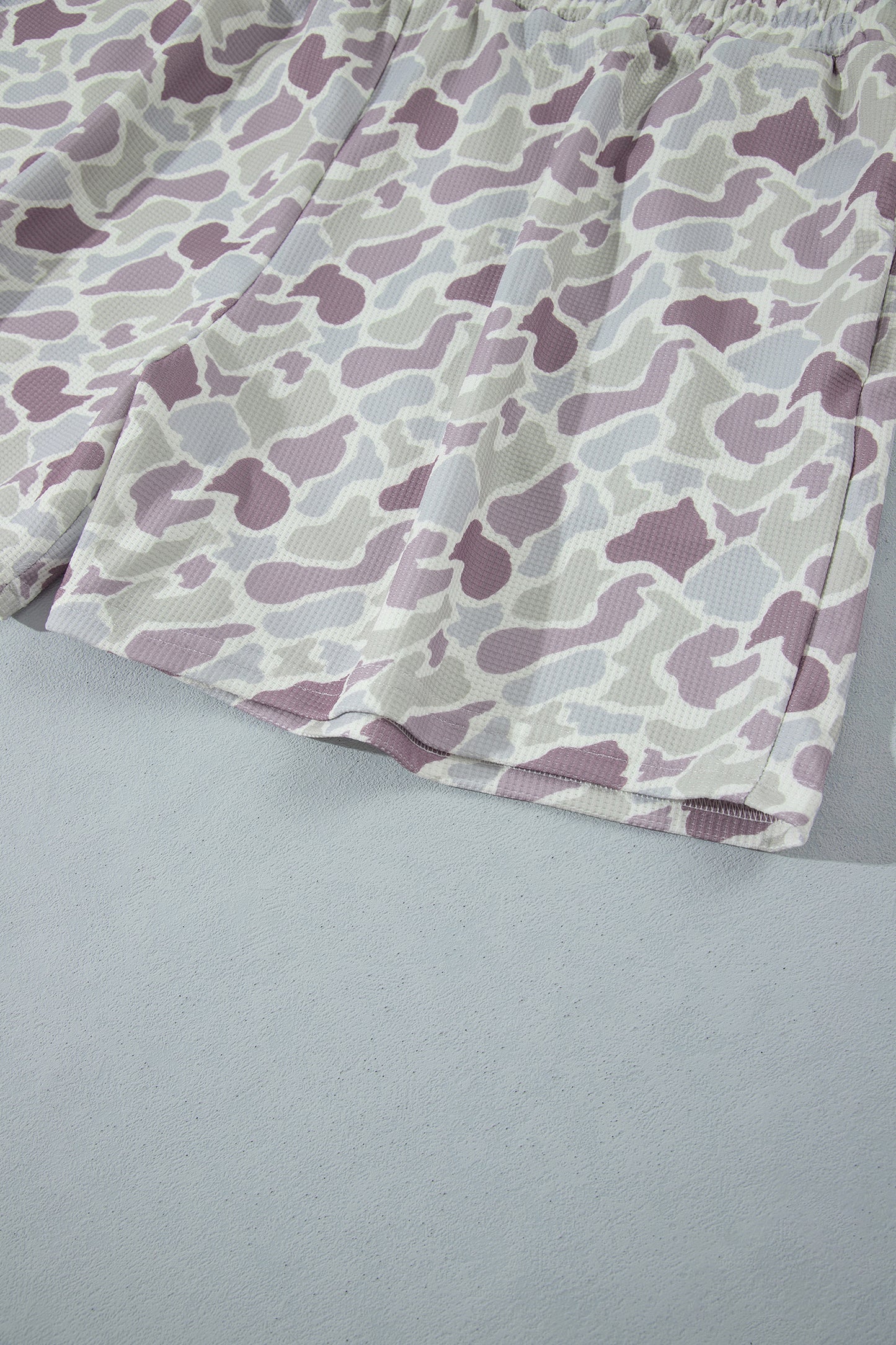 Green Camouflage Print Waffle Textured Pullover and Shorts Plus Size 2pcs Set-Plus Size/Plus Size Loungewear-[Adult]-[Female]-2022 Online Blue Zone Planet