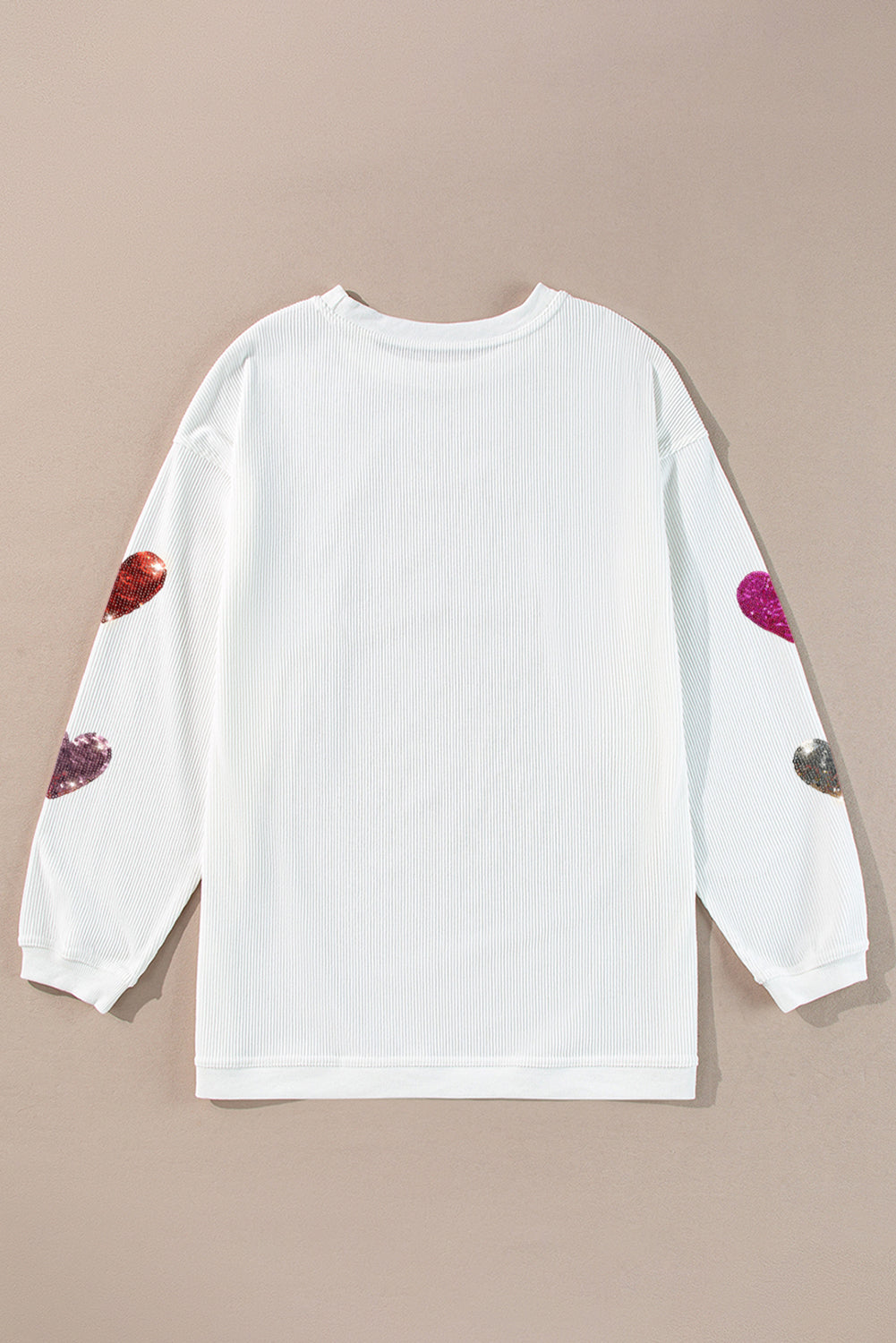 White Valentines Heart Patched Pattern Corded Pullover Sweatshirt-Graphic Sweatshirts-[Adult]-[Female]-2022 Online Blue Zone Planet