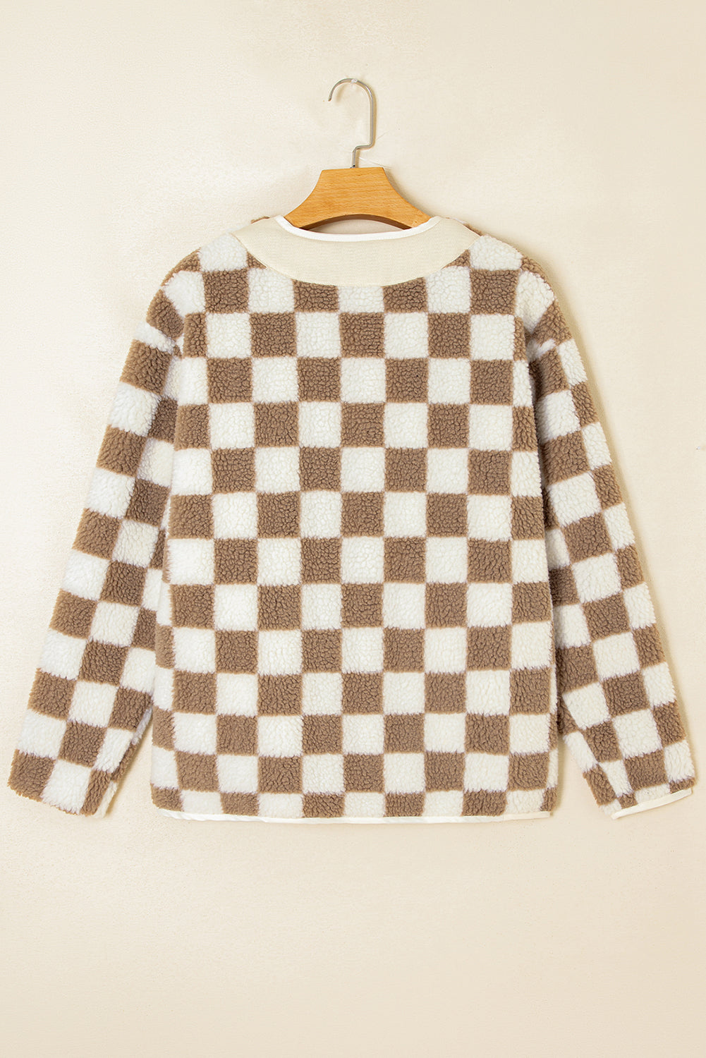 Brown Checkered Sherpa Buttoned Front Chunky Jacket-Outerwear/Jackets-[Adult]-[Female]-2022 Online Blue Zone Planet