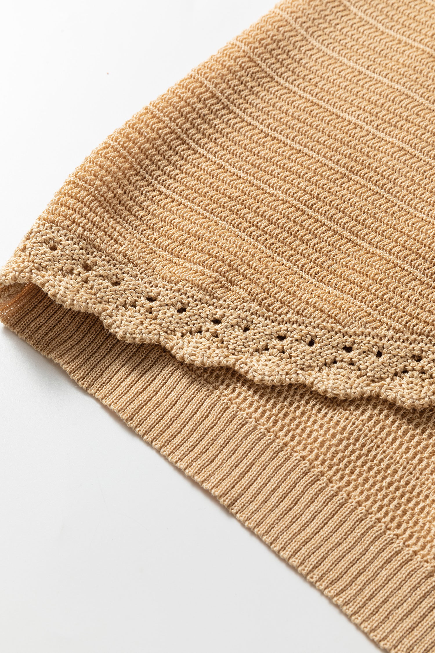 Pale Khaki Hollow Out Trim Buttoned Front Boho Sweater Vest-TOPS / DRESSES-[Adult]-[Female]-2022 Online Blue Zone Planet