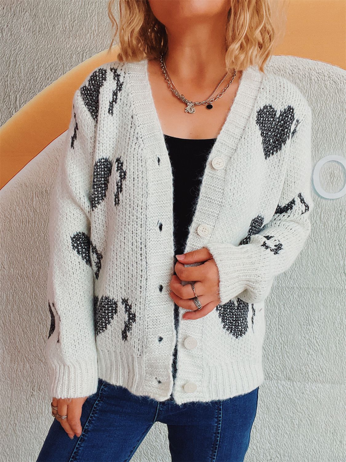 Heart Button Up Long Sleeve Cardigan-TOPS / DRESSES-[Adult]-[Female]-White-One Size-2022 Online Blue Zone Planet