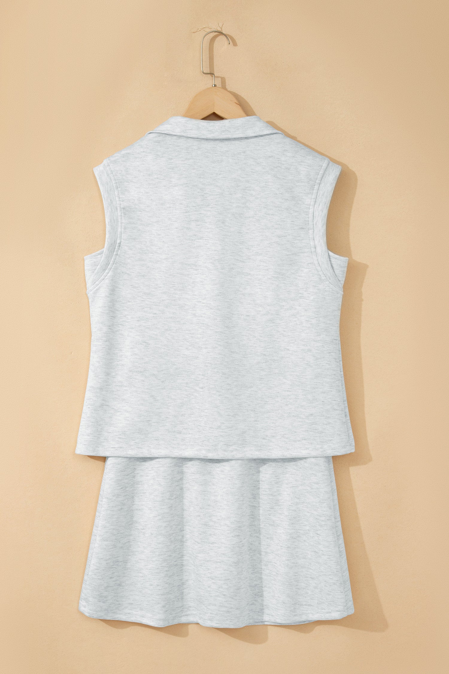 Light Grey Solid Color Sleeveless Zipper Tank and Skort Set-Two Piece Sets/Short Sets-[Adult]-[Female]-2022 Online Blue Zone Planet