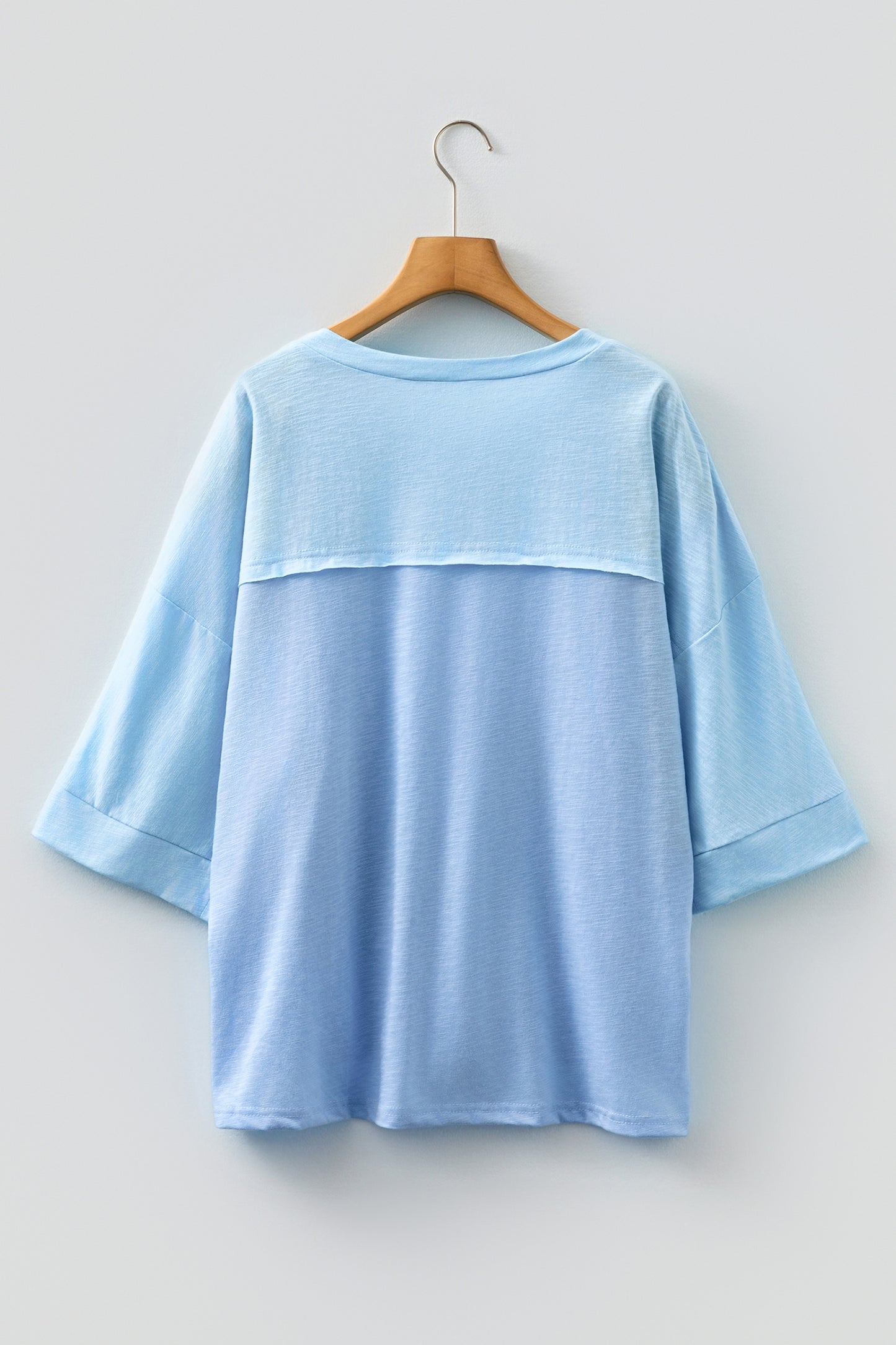 Light Blue Flower Patched Exposed Seam Bracelet Sleeve Oversized T Shirt-Bracelet-[Adult]-[Female]-2022 Online Blue Zone Planet