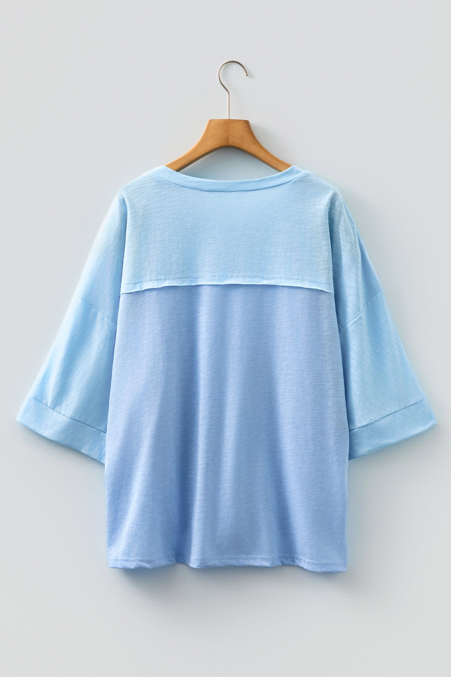 Light Blue Flower Patched Exposed Seam Bracelet Sleeve Oversized T Shirt-Bracelet-[Adult]-[Female]-2022 Online Blue Zone Planet
