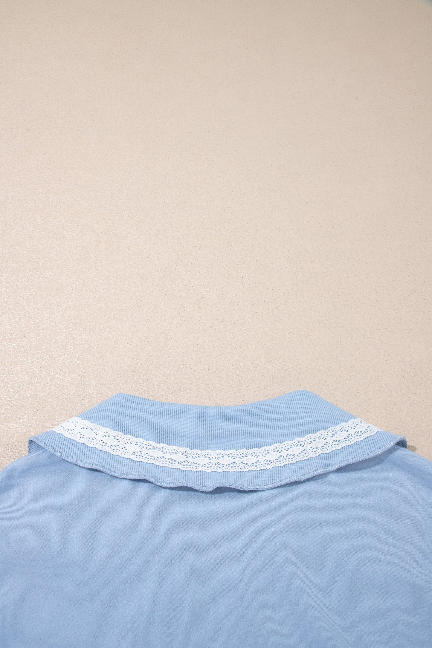 Sky Blue Lace Accent Zipped Collar Short Sleeve Top Sweatpants Set-Two Piece Sets/Pant Sets-[Adult]-[Female]-2022 Online Blue Zone Planet