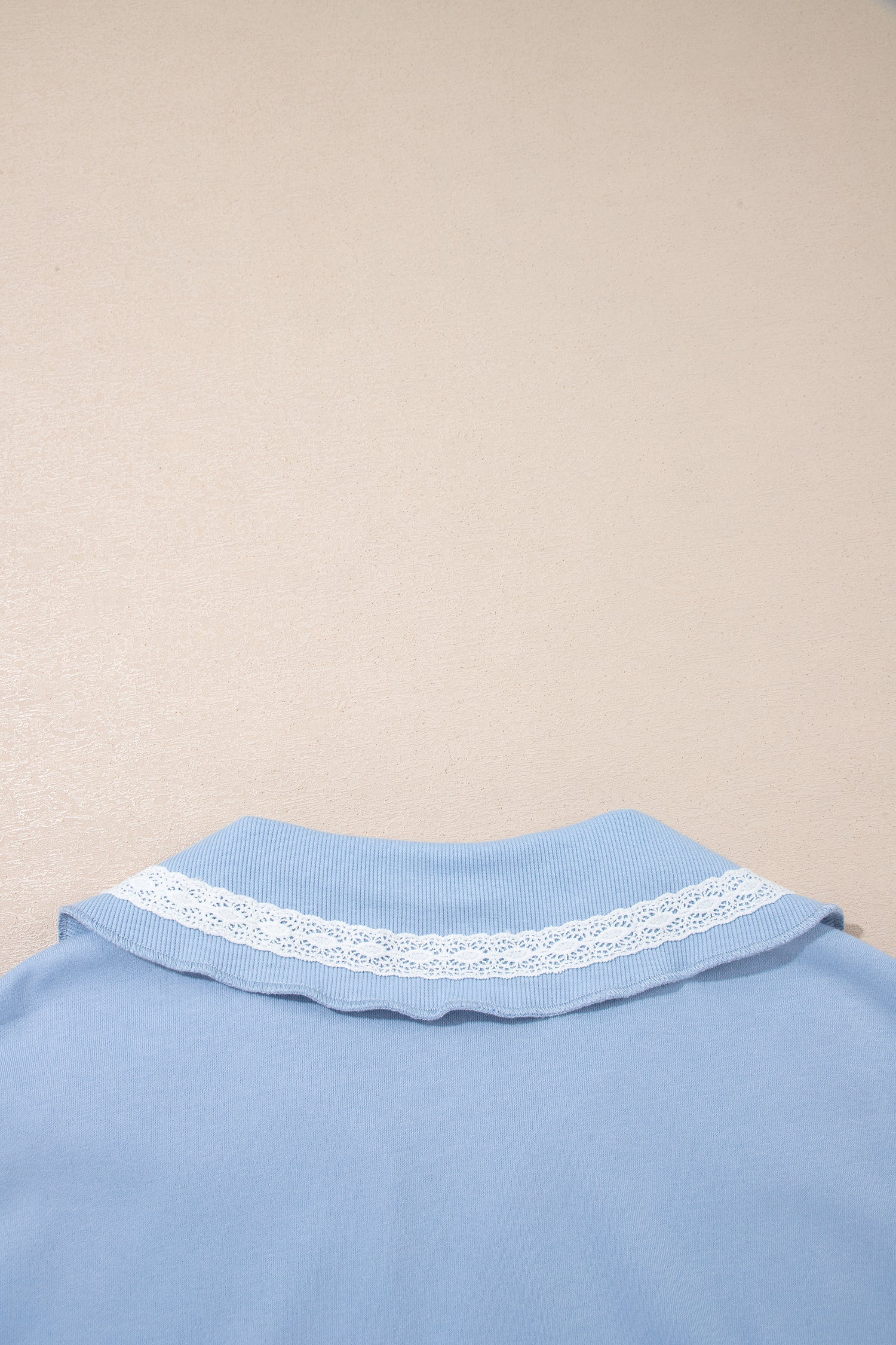 Sky Blue Lace Accent Zipped Collar Short Sleeve Top Sweatpants Set-Two Piece Sets/Pant Sets-[Adult]-[Female]-2022 Online Blue Zone Planet