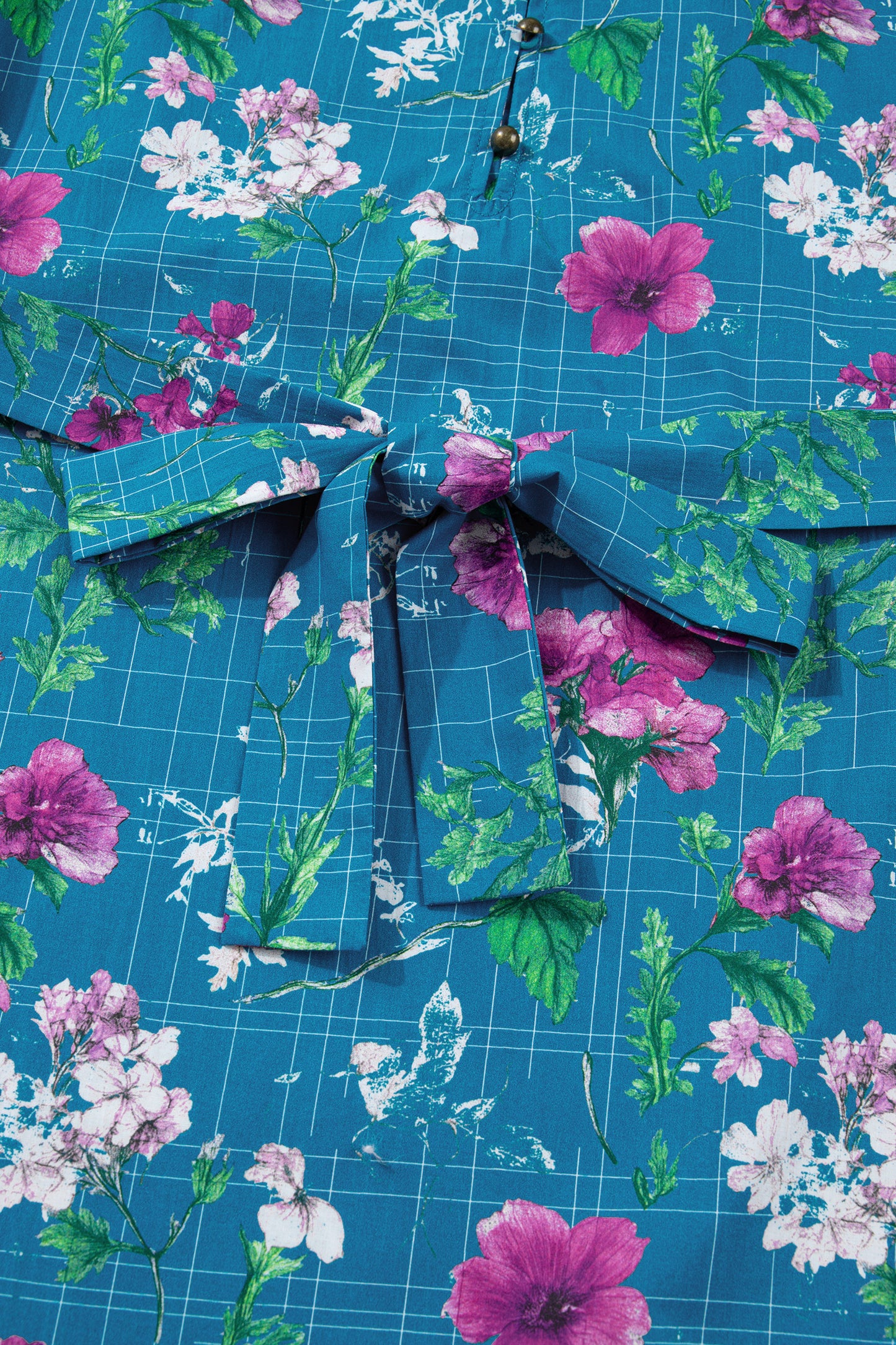 Blue Floral Flutter Sleeve Button Tie Split Neck Belted Long Dress-TOPS / DRESSES-[Adult]-[Female]-2022 Online Blue Zone Planet