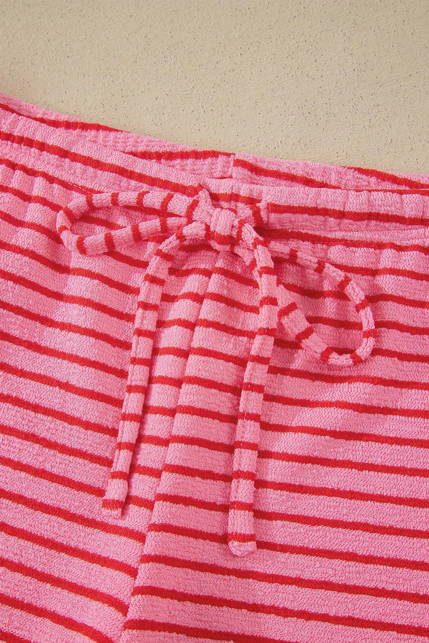 Rose Stripe Side Split Knit Tee Drawstring Shorts Set-Two Piece Sets/Short Sets-[Adult]-[Female]-2022 Online Blue Zone Planet