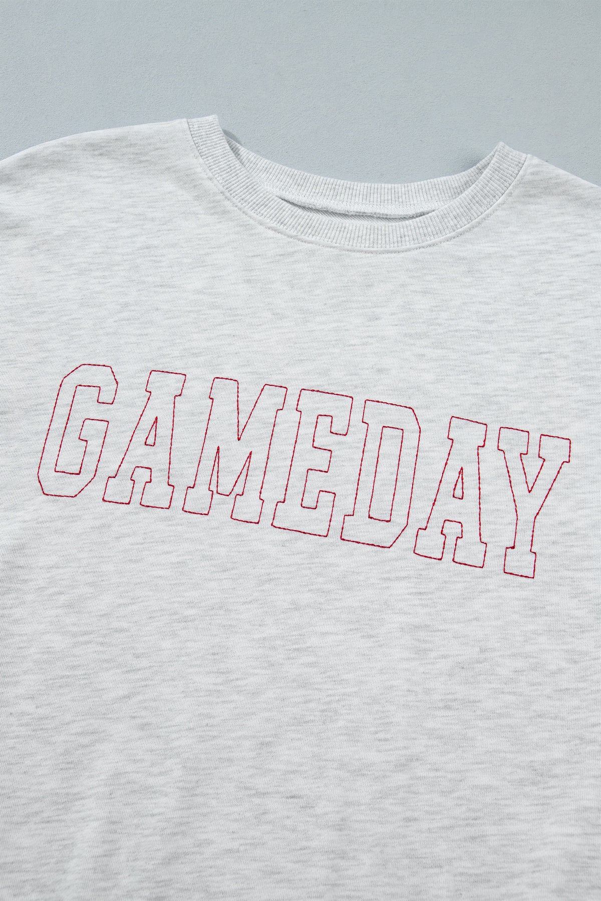 Light Grey Game Day Letter Embroidery Long Sleeve Round Neck Sweatshirt-Tops/Sweatshirts & Hoodies-[Adult]-[Female]-2022 Online Blue Zone Planet