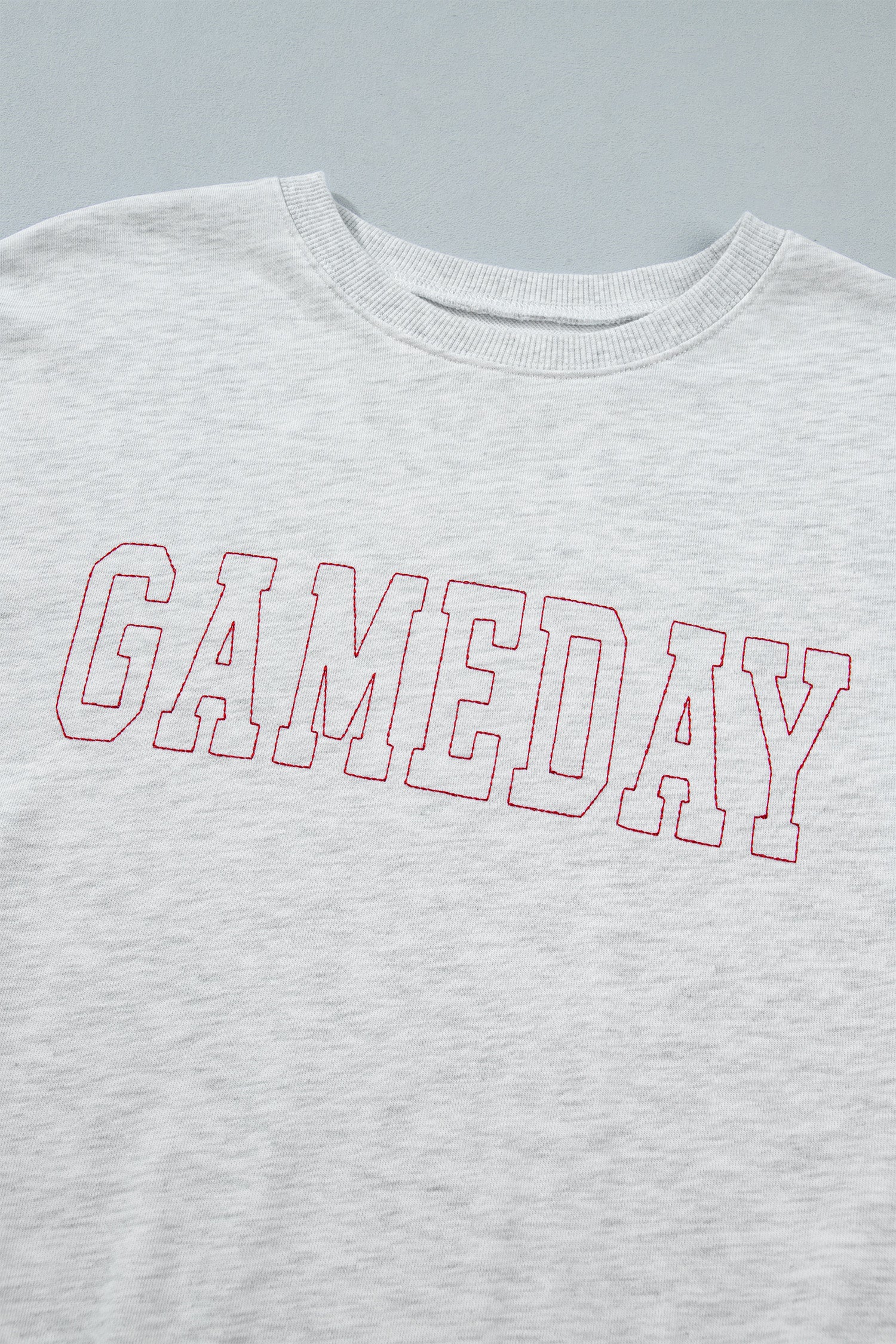 Light Grey Game Day Letter Embroidery Long Sleeve Round Neck Sweatshirt-Tops/Sweatshirts & Hoodies-[Adult]-[Female]-2022 Online Blue Zone Planet