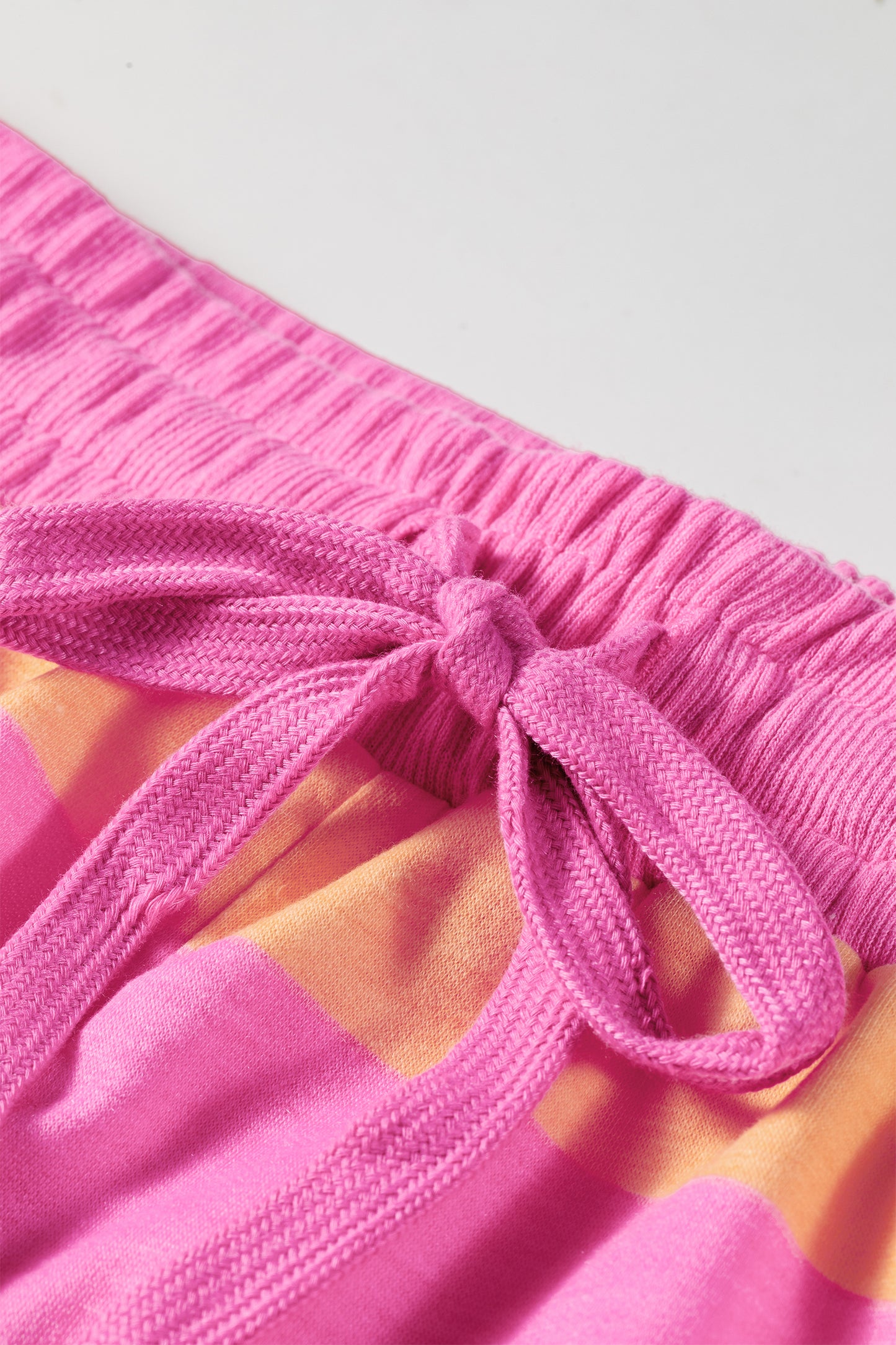 Pink Stripe Long Sleeve Casual Top Drawstring Shorts 2pcs Set-Two Piece Sets/Short Sets-[Adult]-[Female]-2022 Online Blue Zone Planet