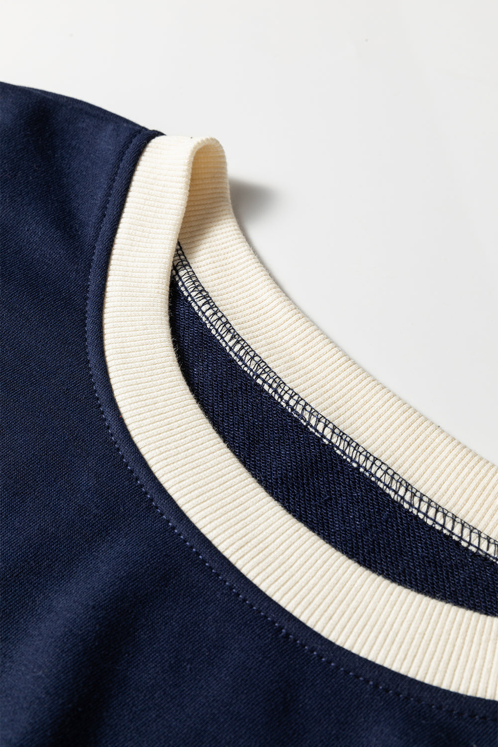 Navy Blue Plus Color Block Drop Shoulder Top and Lace-up Skirt Outfit-Plus Size/Plus Size Loungewear-[Adult]-[Female]-2022 Online Blue Zone Planet