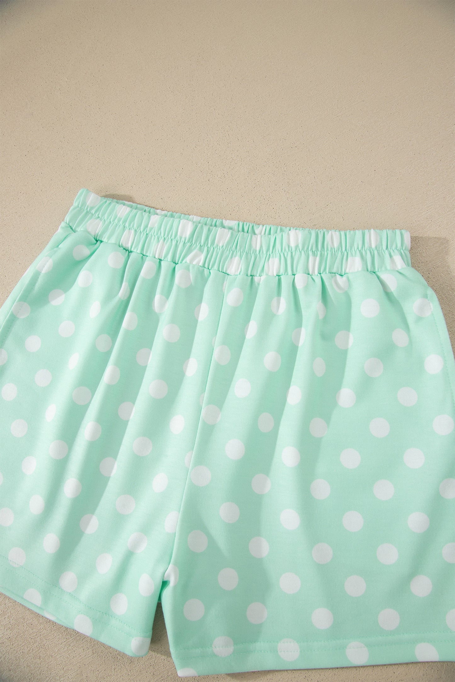 Sky Blue Polka Dot Print Color Block Trim Mock Neck Short Set-Two Piece Sets/Short Sets-[Adult]-[Female]-2022 Online Blue Zone Planet