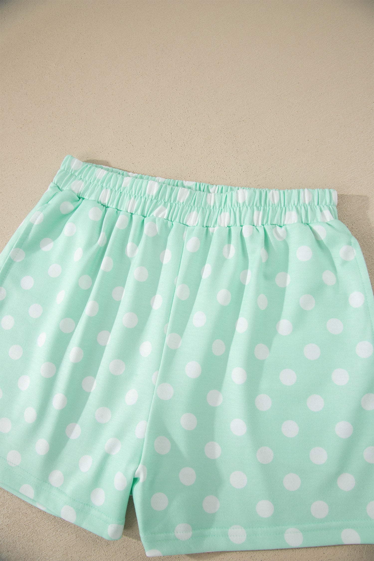 Sky Blue Polka Dot Print Color Block Trim Mock Neck Short Set-Two Piece Sets/Short Sets-[Adult]-[Female]-2022 Online Blue Zone Planet