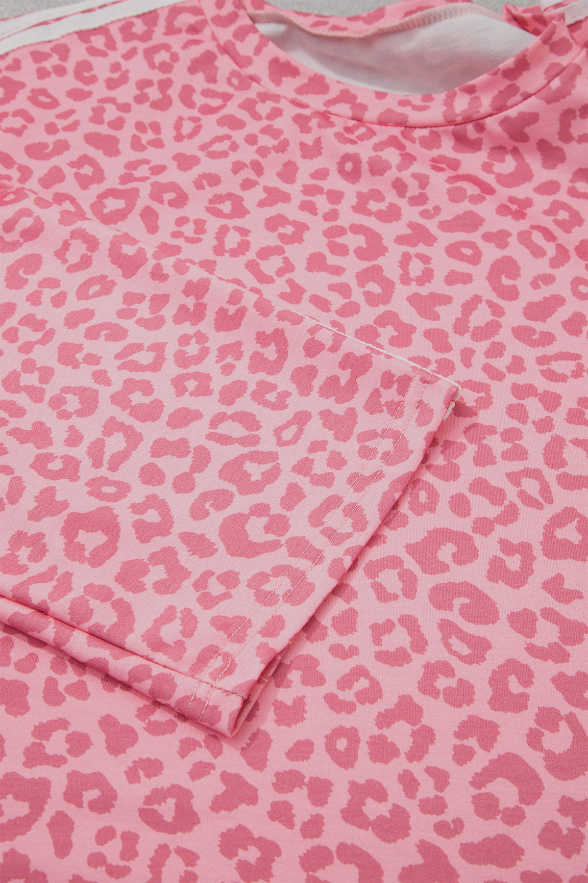 Pink Leopard Print Varsity Striped Detail 3/4 Sleeve Top Shift Pant Set-Two Piece Sets/Pant Sets-[Adult]-[Female]-2022 Online Blue Zone Planet