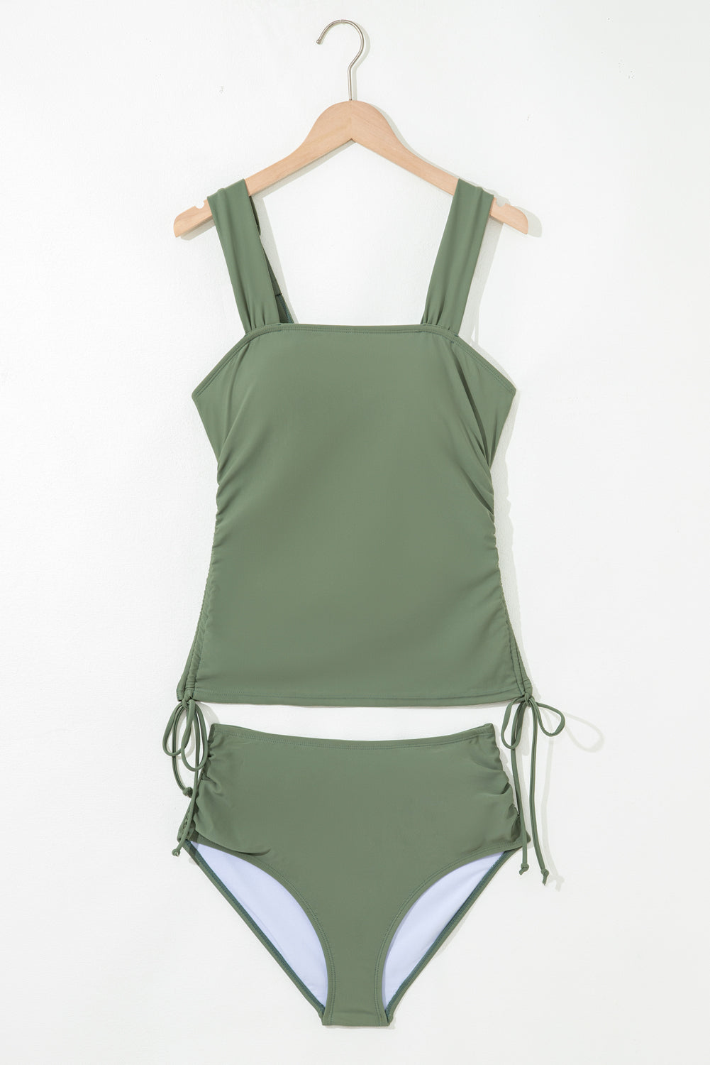 Mist Green Drawstring Ruched Wide Straps Tankini Set-Swimwear/Tankinis-[Adult]-[Female]-2022 Online Blue Zone Planet