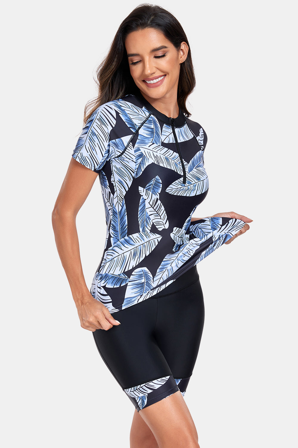 Blue Zone Planet | Printed Round Neck Short Sleeve Two-Piece Swim Set-TOPS / DRESSES-[Adult]-[Female]-2022 Online Blue Zone Planet