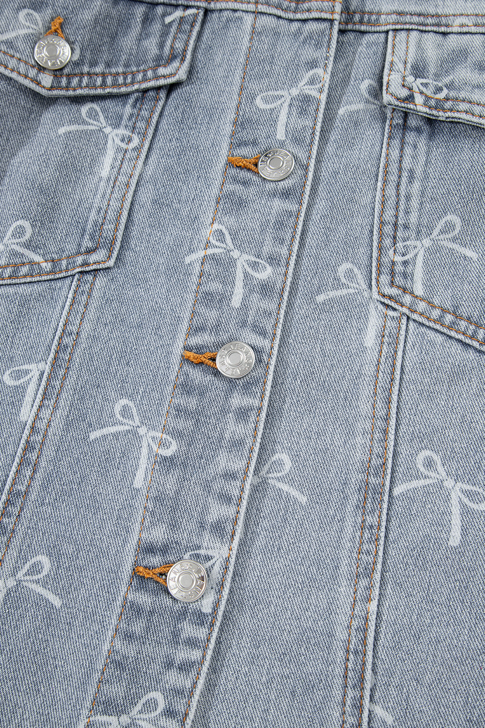 Sky Blue Bow Knot Print Light Wash Raw Hem Denim Jacket-Outerwear/Denim jackets-[Adult]-[Female]-2022 Online Blue Zone Planet