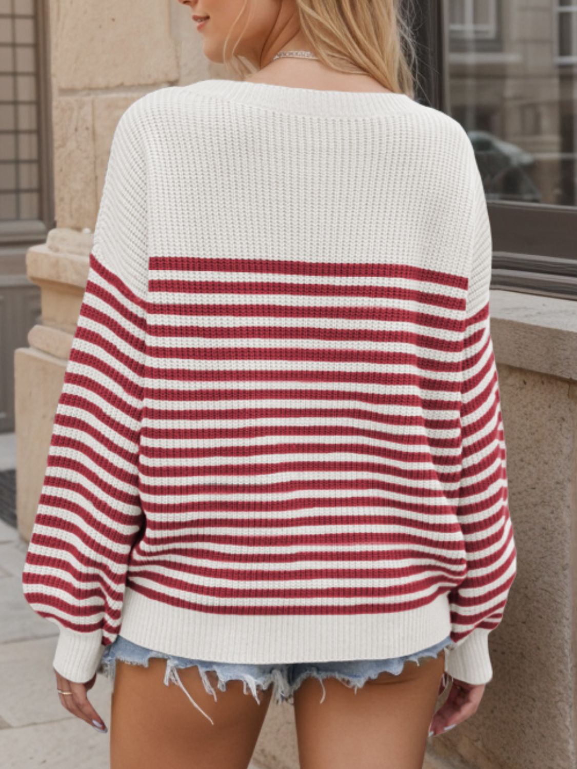 Striped Round Neck Long Sleeve Sweater-TOPS / DRESSES-[Adult]-[Female]-2022 Online Blue Zone Planet