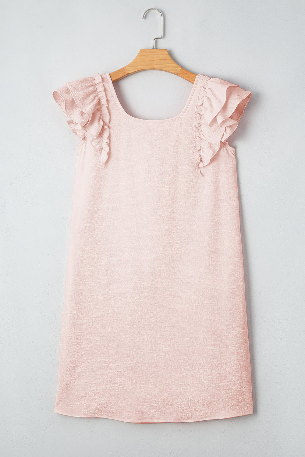 Light Pink Textured Flutter Sleeve Square Neck Bow Back Mini Dress-TOPS / DRESSES-[Adult]-[Female]-2022 Online Blue Zone Planet