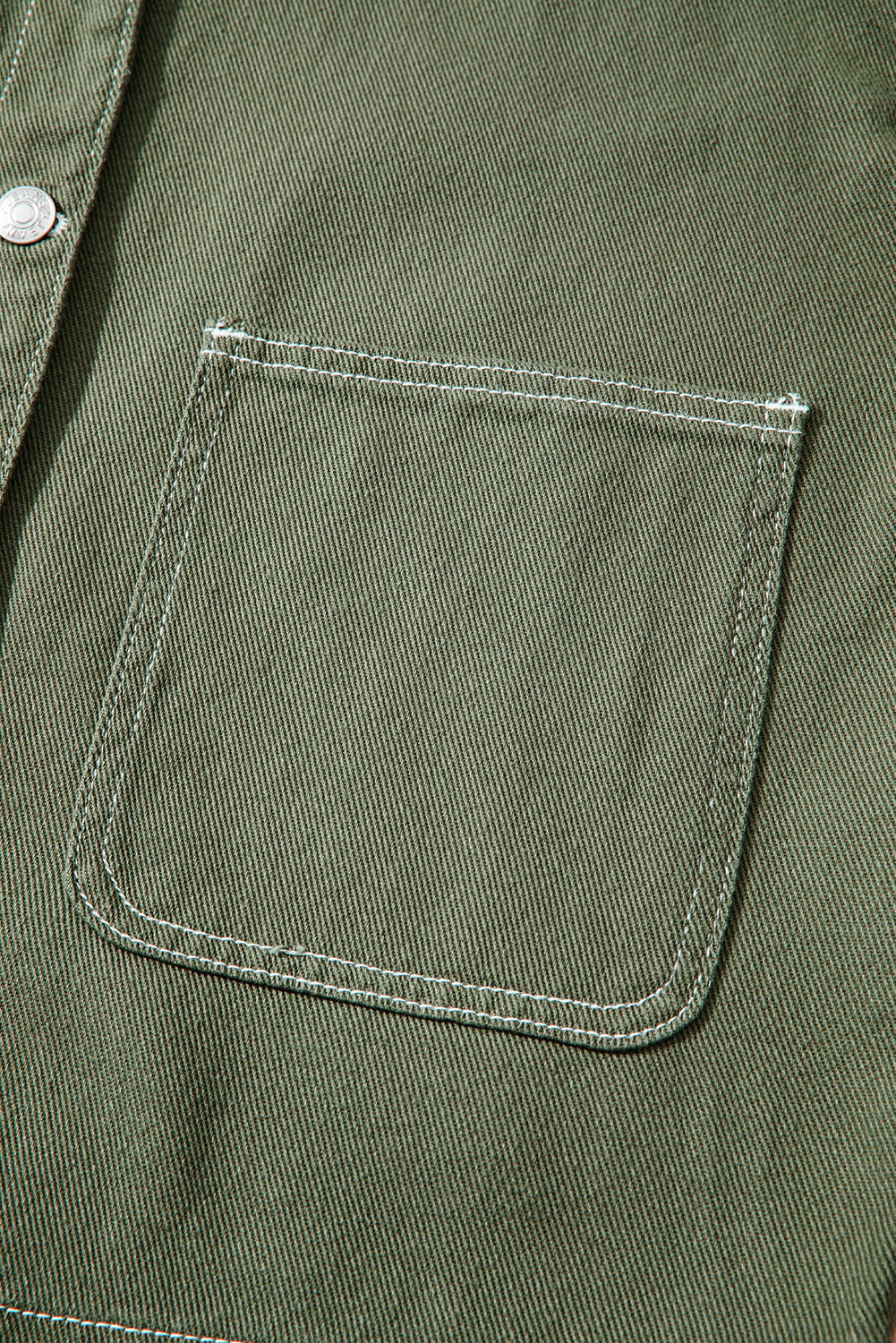 Smoke Green Patched Pocket Collared Button Front Boyfriend Denim Jacket-Outerwear/Denim jackets-[Adult]-[Female]-2022 Online Blue Zone Planet