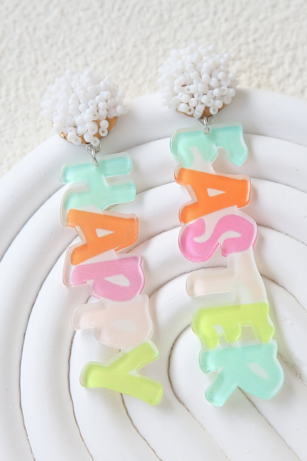 Pink Colorful HAPPY EASTER Drop Earrings-Accessories/Jewelry-[Adult]-[Female]-2022 Online Blue Zone Planet