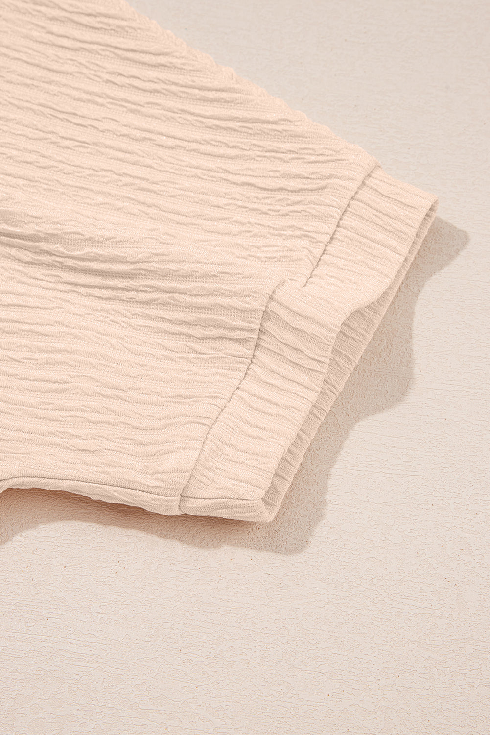 Apricot Textured V Neck T Shirt And Shorts Set-Two Piece Sets/Short Sets-[Adult]-[Female]-2022 Online Blue Zone Planet