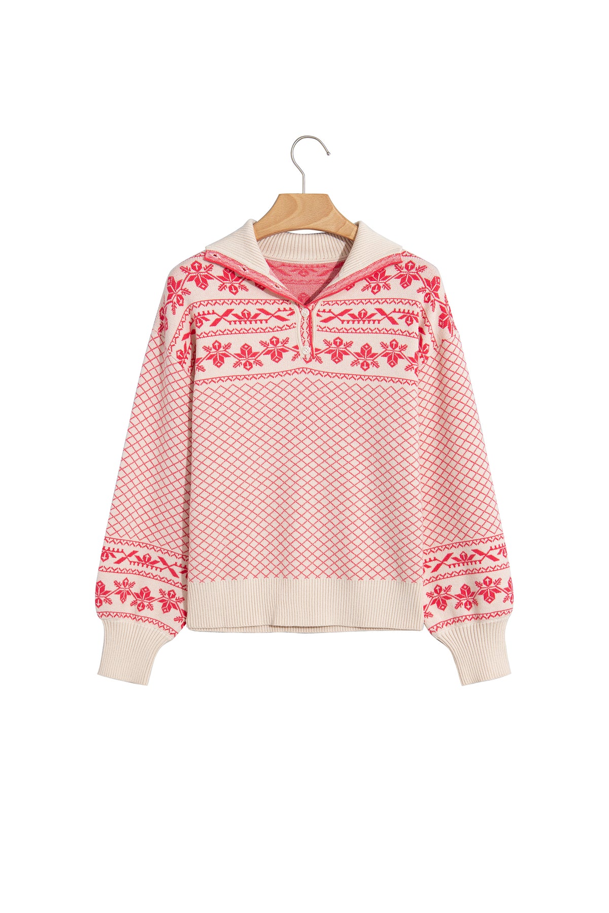 Sachet Pink Cozy Abstract Print Button Stand Neck Casual Sweater-TOPS / DRESSES-[Adult]-[Female]-2022 Online Blue Zone Planet