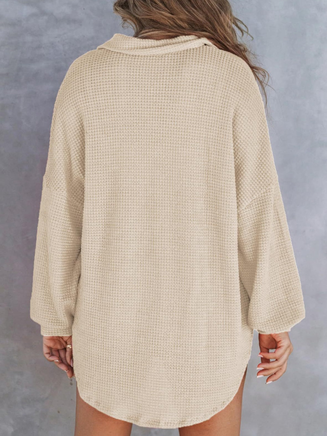 Blue Zone Planet | Waffle-Knit Dropped Shoulder Long Sleeve Sweatshirt-TOPS / DRESSES-[Adult]-[Female]-2022 Online Blue Zone Planet