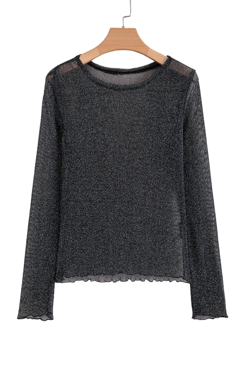 Black Metallic Glitter Mesh Long Sleeve Top-Tops/Long Sleeve Tops-[Adult]-[Female]-2022 Online Blue Zone Planet