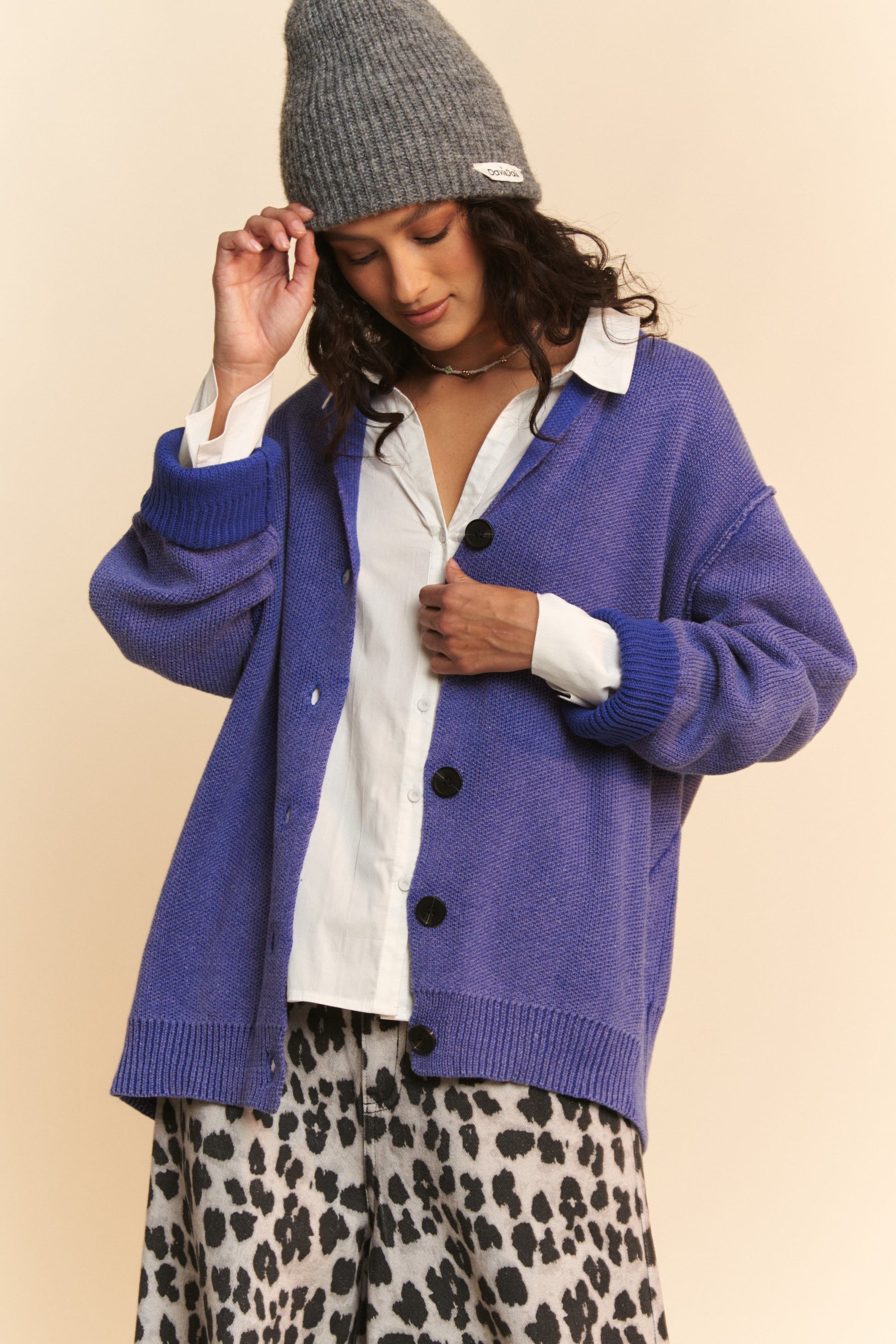 Davi & Dani Shawl Collar Ribbed Detail Button Up Cardigan-TOPS / DRESSES-[Adult]-[Female]-Azure-S-2022 Online Blue Zone Planet