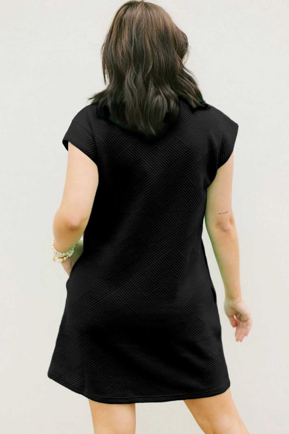 Blue Zone Planet | Black Textured Cap Sleeve T Shirt Dress-TOPS / DRESSES-[Adult]-[Female]-2022 Online Blue Zone Planet