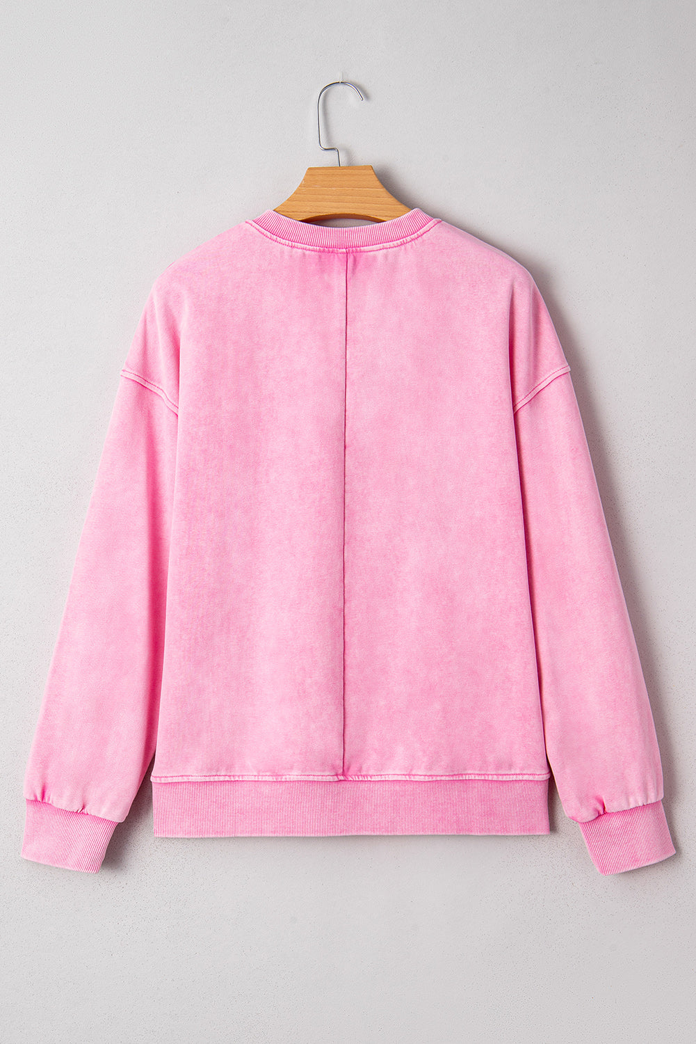 Bright Pink Mineral Wash Crossed Crew Neck Drop Shoulder Loose Sweatshirt-Tops/Sweatshirts & Hoodies-[Adult]-[Female]-2022 Online Blue Zone Planet