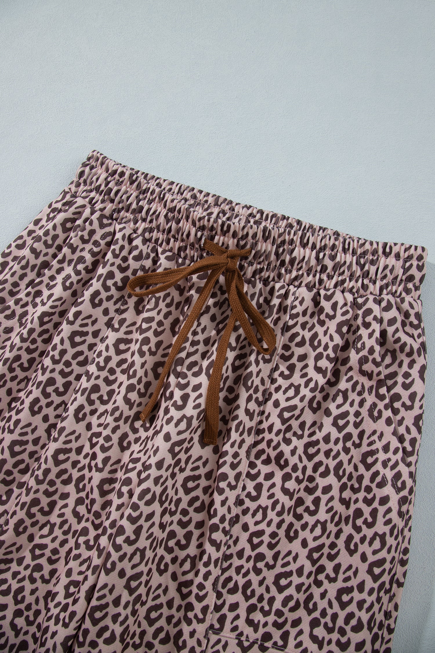 Khaki Leopard Print Elastic Waist Ankle Length Pants-Bottoms/Pants & Culotte-[Adult]-[Female]-2022 Online Blue Zone Planet