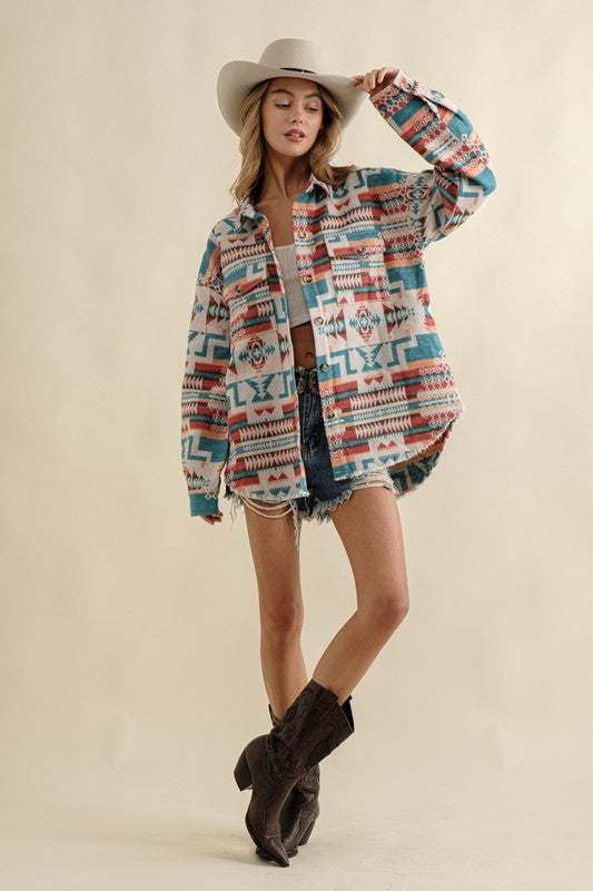 Frayed Aztec Western Shacket-TOPS / DRESSES-[Adult]-[Female]-2022 Online Blue Zone Planet