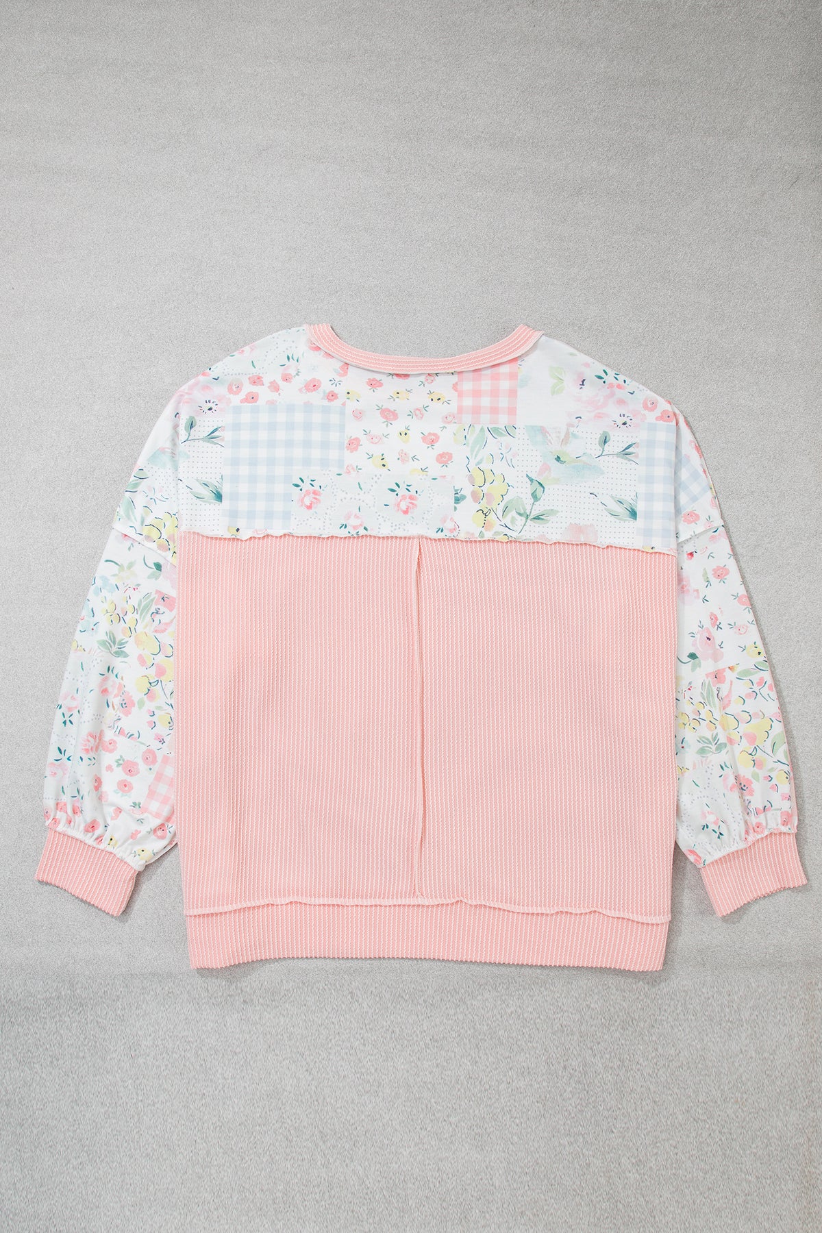 Pink Patchwork Floral Print Long Sleeve Tunic Plus Size Blouse-Plus Size/Plus Size Tops/Plus Size Long Sleeve Tops-[Adult]-[Female]-2022 Online Blue Zone Planet