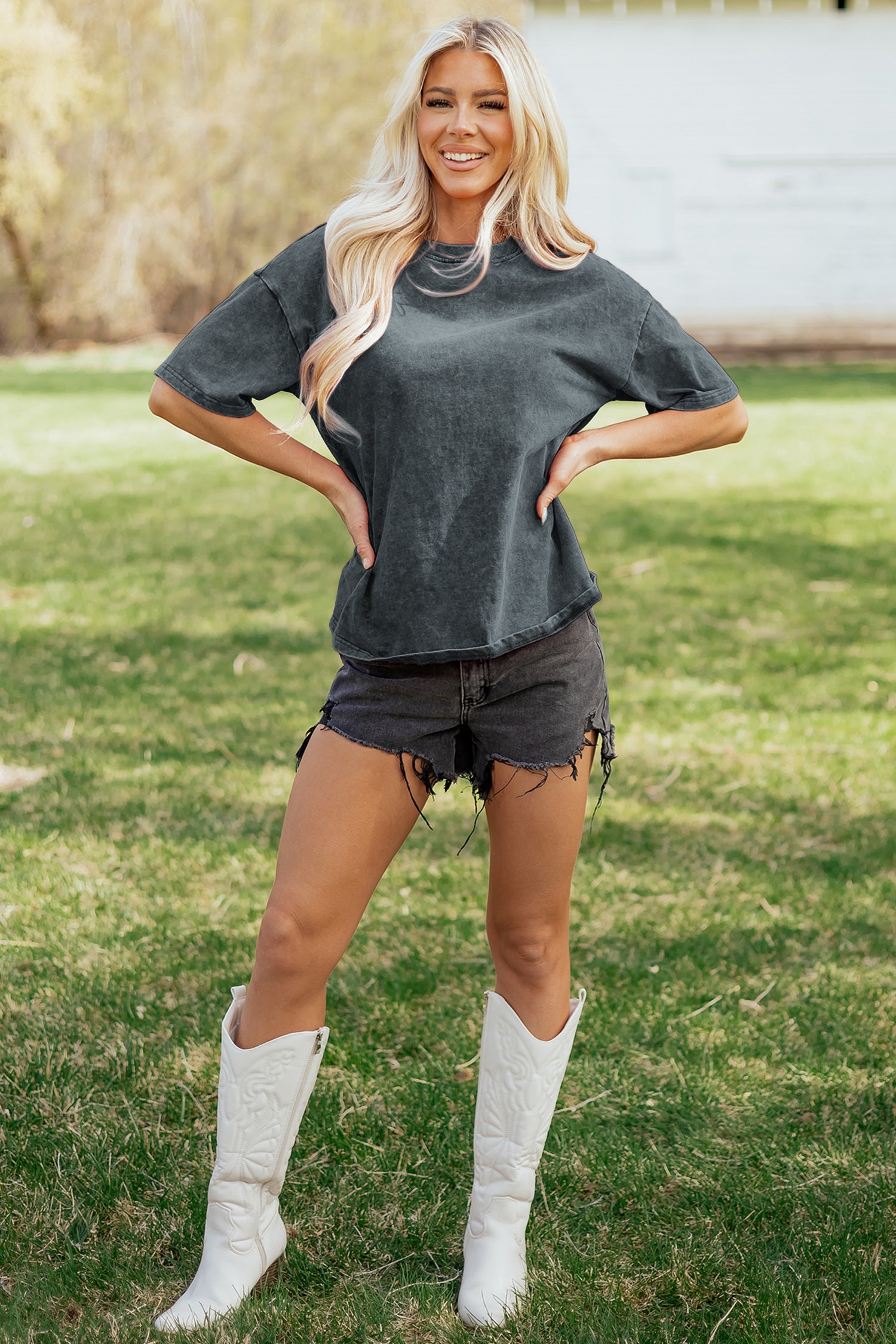 Mint Green Solid Color Cotton Mineral Washed Oversize Tee-Tops/Tops & Tees-[Adult]-[Female]-2022 Online Blue Zone Planet