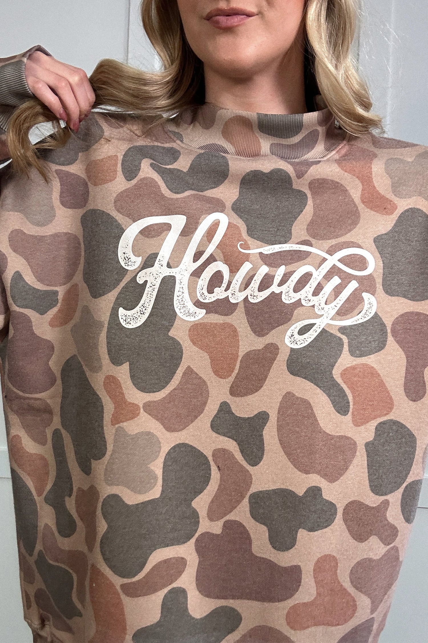 Multicolour Camo Print Howdy Western Style Baggy Pullover Sweatshirt-Tops/Sweatshirts & Hoodies-[Adult]-[Female]-2022 Online Blue Zone Planet