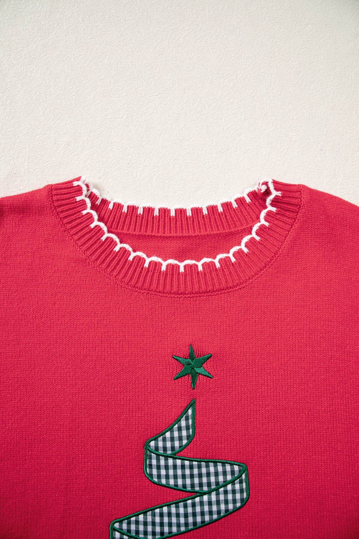 Racing Red Stitched Detail Christmas Tree Holiday Casual Sweater-TOPS / DRESSES-[Adult]-[Female]-2022 Online Blue Zone Planet