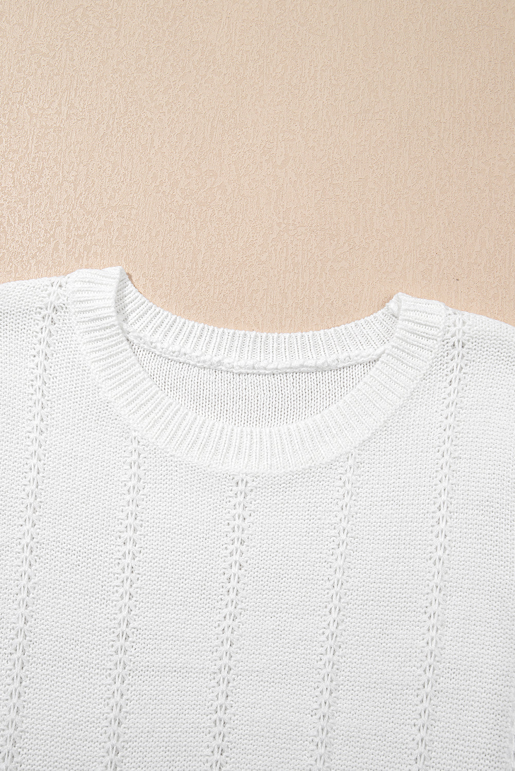 White Pointelle Knit Short Puff Sleeve Crewneck Sweater-TOPS / DRESSES-[Adult]-[Female]-2022 Online Blue Zone Planet