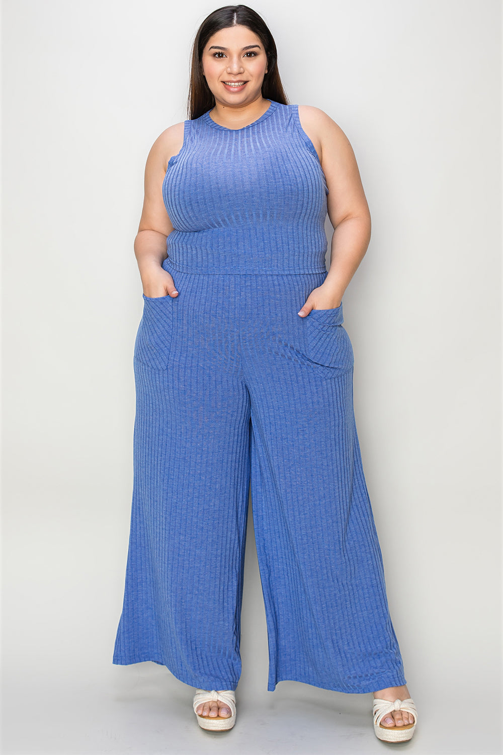 Basic Bae Full Size Ribbed Tank and Wide Leg Pants Set-TOPS / DRESSES-[Adult]-[Female]-2022 Online Blue Zone Planet